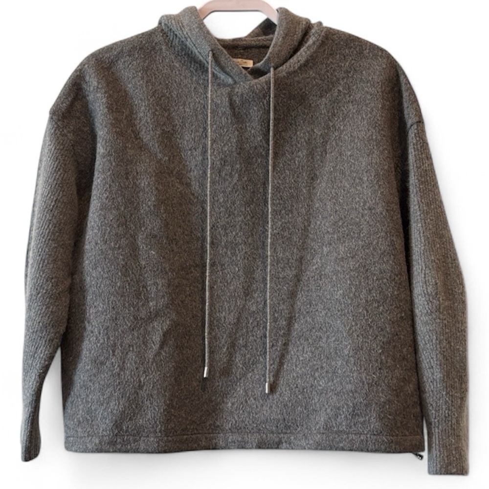 MASSIMO Dutti Gray Wool Blend Bungee Cinch Side Ribbed Hoodie Sweatshirt Small - Picture 2 of 14